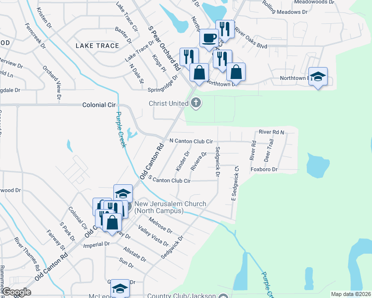 map of restaurants, bars, coffee shops, grocery stores, and more near 5853 Kinder Drive in Jackson