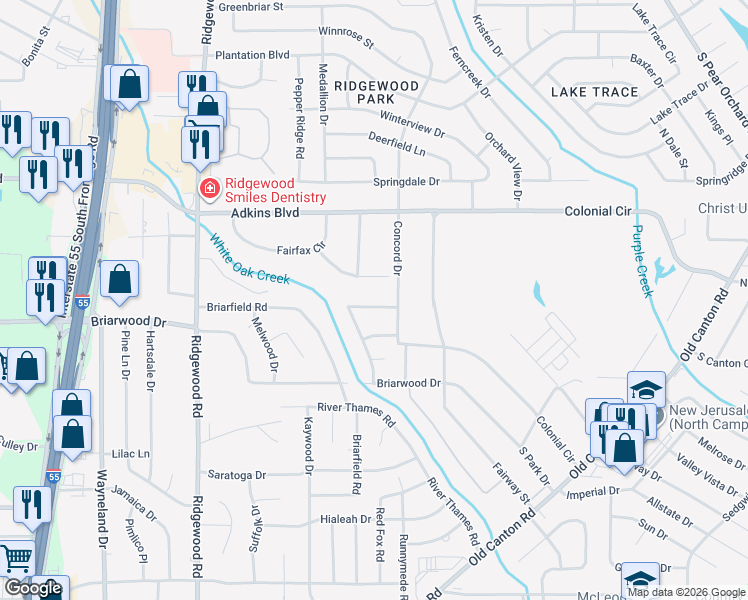 map of restaurants, bars, coffee shops, grocery stores, and more near 5540 Marblehead Drive in Jackson