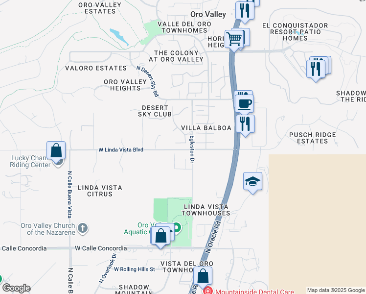map of restaurants, bars, coffee shops, grocery stores, and more near 9573 North Corte Roca De Plata in Oro Valley