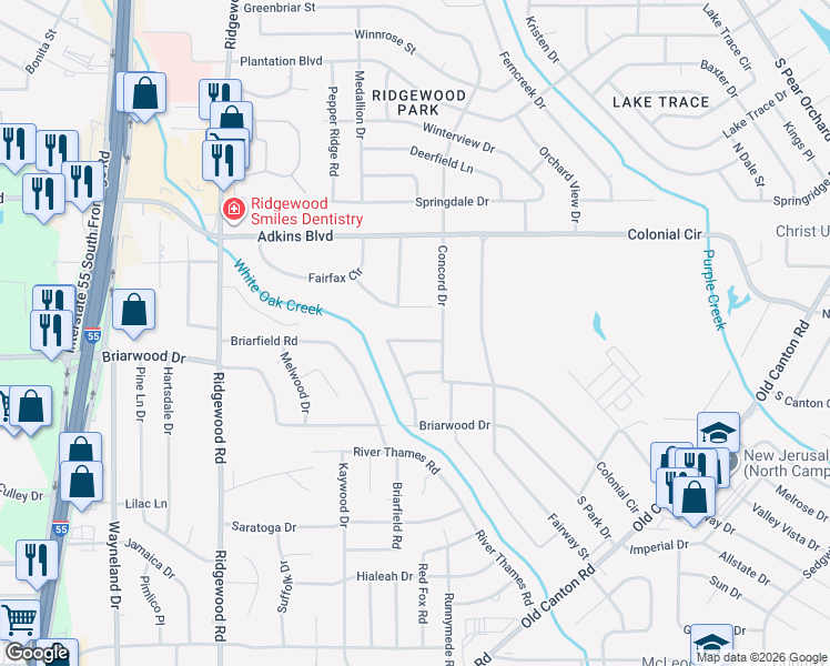 map of restaurants, bars, coffee shops, grocery stores, and more near 5540 Marblehead Drive in Jackson
