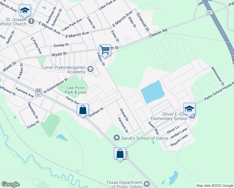 map of restaurants, bars, coffee shops, grocery stores, and more near 400 Graham Street in Waxahachie