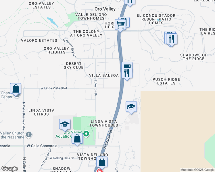 map of restaurants, bars, coffee shops, grocery stores, and more near 310 East Highcourte Lane in Tucson