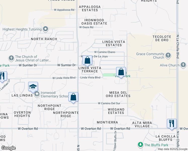 map of restaurants, bars, coffee shops, grocery stores, and more near 2761 West Redmond Drive in Tucson