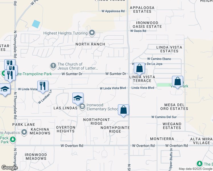 map of restaurants, bars, coffee shops, grocery stores, and more near 3045-3077 West Sumter Drive in Tucson