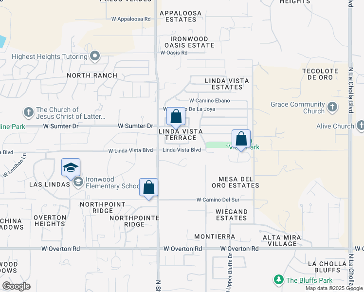 map of restaurants, bars, coffee shops, grocery stores, and more near 2761 West Redmond Drive in Tucson