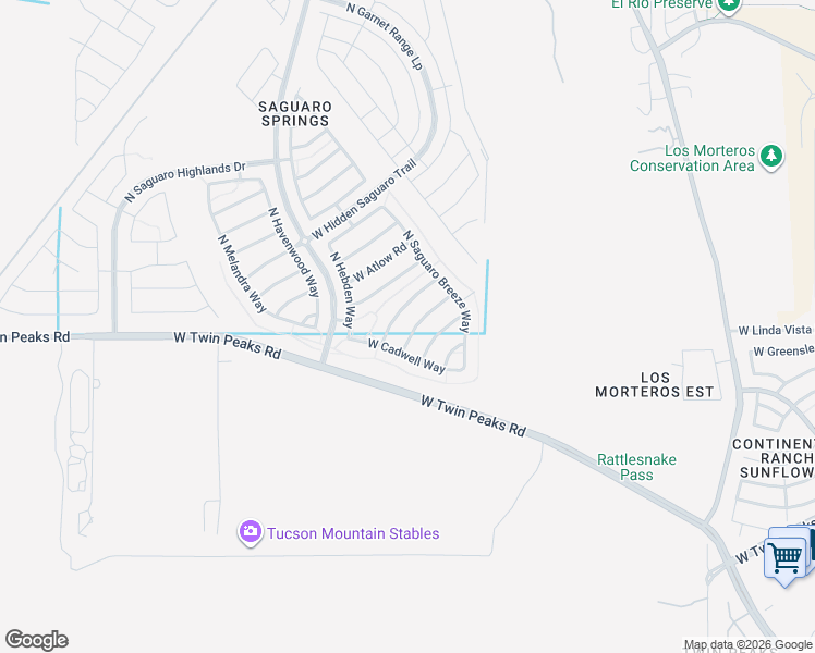 map of restaurants, bars, coffee shops, grocery stores, and more near 8727 West Denstone Road in Tucson
