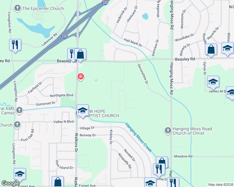 map of restaurants, bars, coffee shops, grocery stores, and more near 5743 Brownlee Drive in Jackson