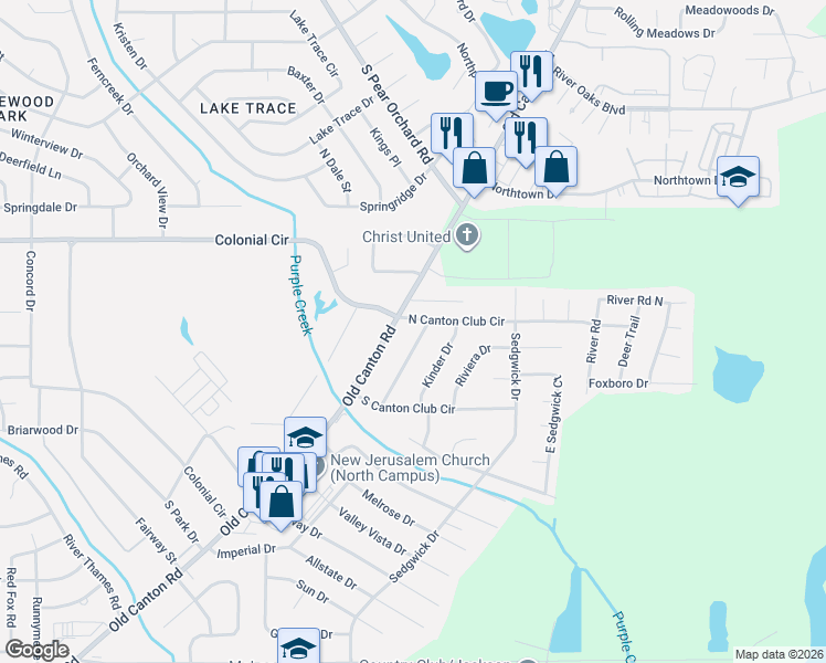 map of restaurants, bars, coffee shops, grocery stores, and more near 576 North Canton Club Circle in Jackson