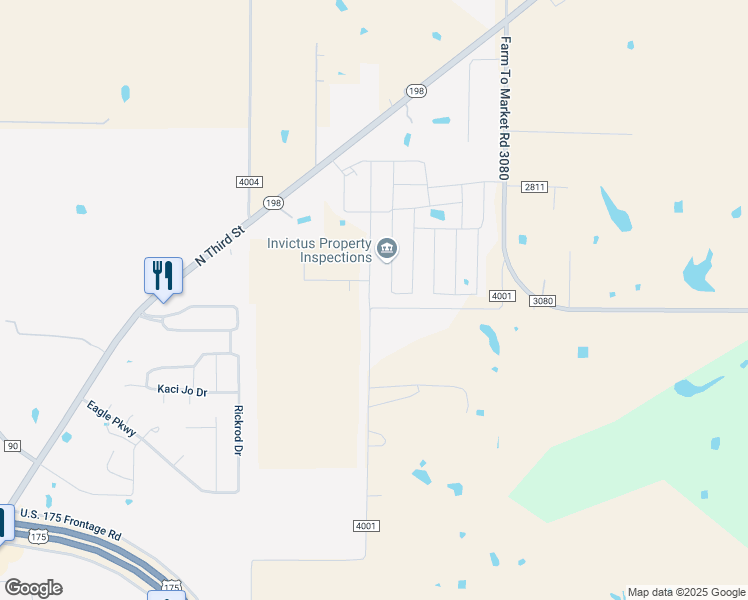 map of restaurants, bars, coffee shops, grocery stores, and more near 18404 County Road 4001 in Mabank