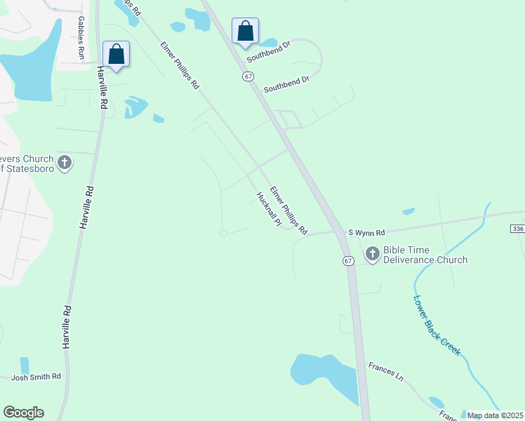 map of restaurants, bars, coffee shops, grocery stores, and more near 1608 Hucknall Place in Statesboro