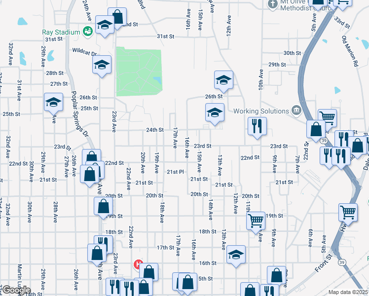 map of restaurants, bars, coffee shops, grocery stores, and more near 2301-2307 16th Avenue in Meridian