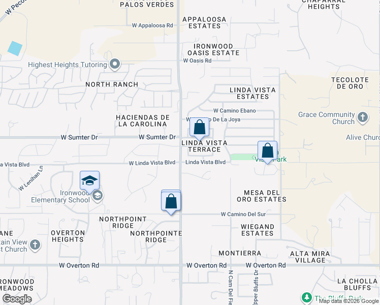 map of restaurants, bars, coffee shops, grocery stores, and more near 2835 West Chalfont Drive in Tucson