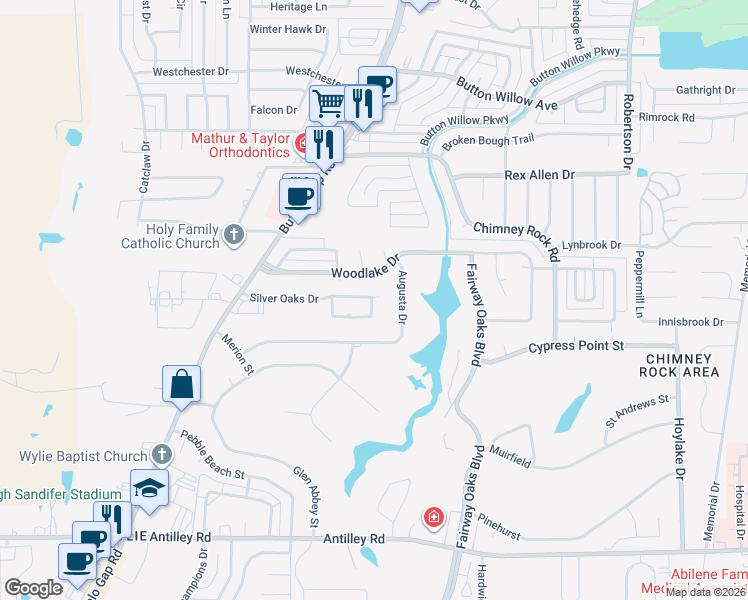 map of restaurants, bars, coffee shops, grocery stores, and more near 8 Augusta Drive in Abilene