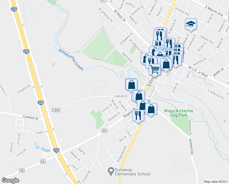 map of restaurants, bars, coffee shops, grocery stores, and more near 710 Cantrell Street in Waxahachie