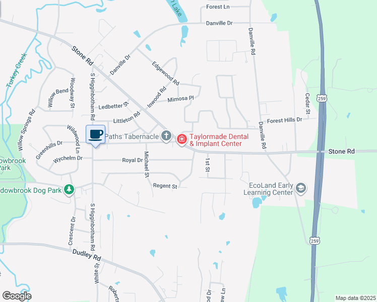 map of restaurants, bars, coffee shops, grocery stores, and more near 3212 Stone Road in Kilgore