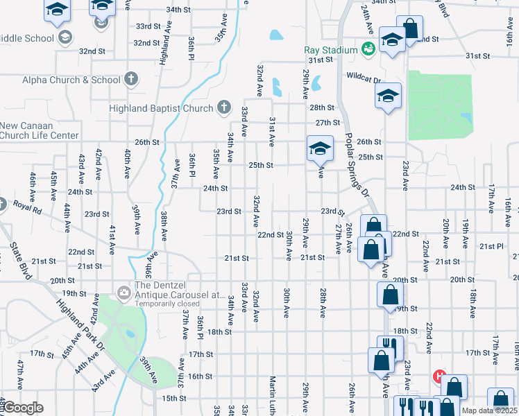 map of restaurants, bars, coffee shops, grocery stores, and more near 2302 32nd Avenue in Meridian