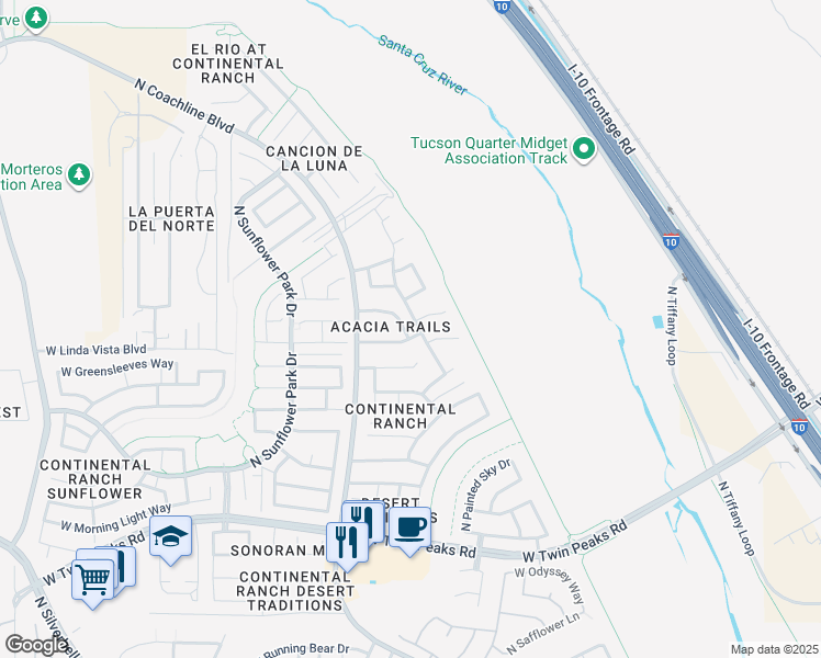 map of restaurants, bars, coffee shops, grocery stores, and more near 9640 North Deimos Drive in Tucson