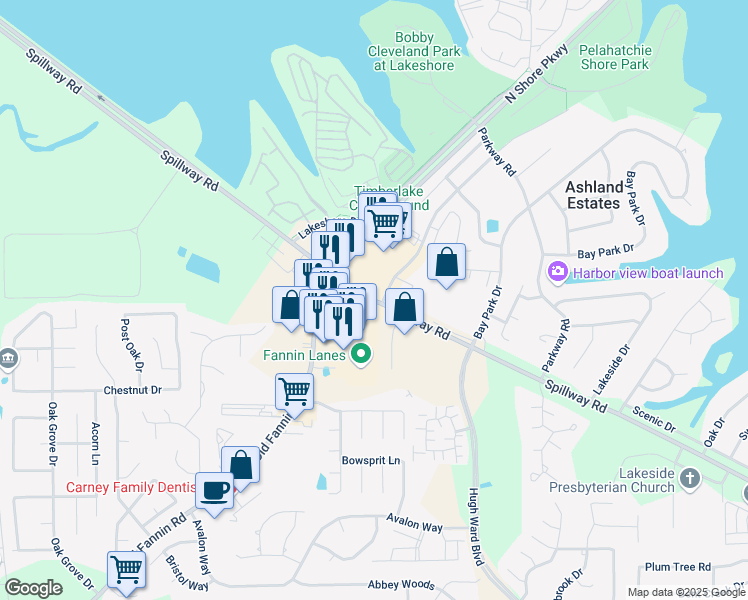 map of restaurants, bars, coffee shops, grocery stores, and more near 1898 Spillway Road in Brandon