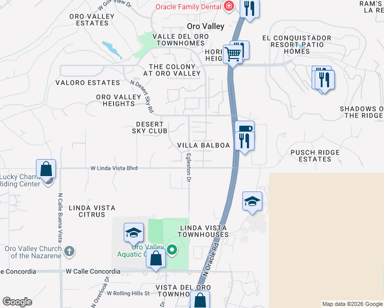 map of restaurants, bars, coffee shops, grocery stores, and more near 200 East Ridgeland Street in Tucson