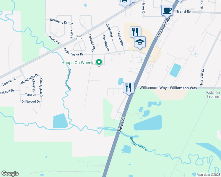 map of restaurants, bars, coffee shops, grocery stores, and more near 3212 New Moon Drive in Shreveport