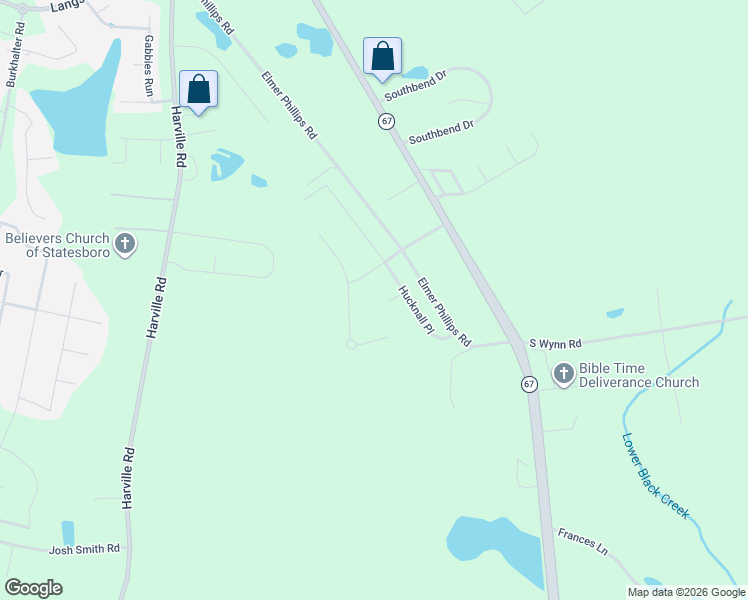 map of restaurants, bars, coffee shops, grocery stores, and more near 1702 Ashby Lane in Statesboro