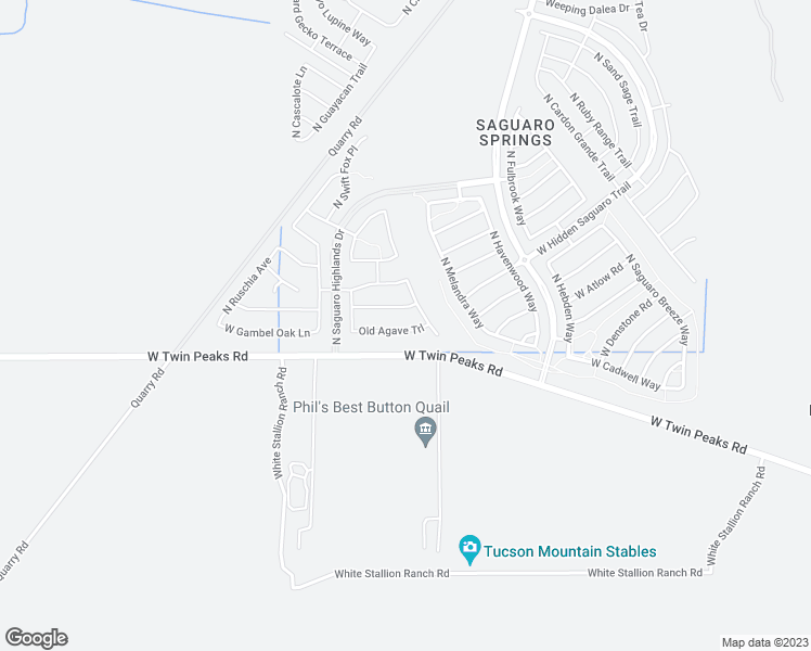 map of restaurants, bars, coffee shops, grocery stores, and more near 9070 Old Agave Trail in Marana