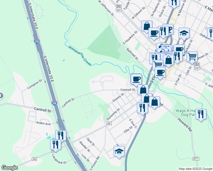 map of restaurants, bars, coffee shops, grocery stores, and more near 816 Cantrell Street in Waxahachie