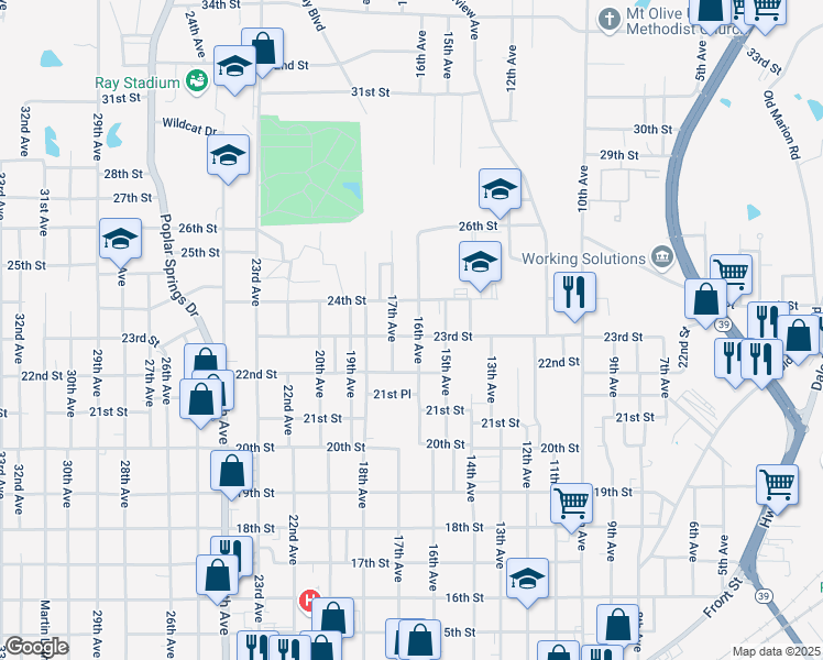 map of restaurants, bars, coffee shops, grocery stores, and more near 2301 16th Avenue in Meridian
