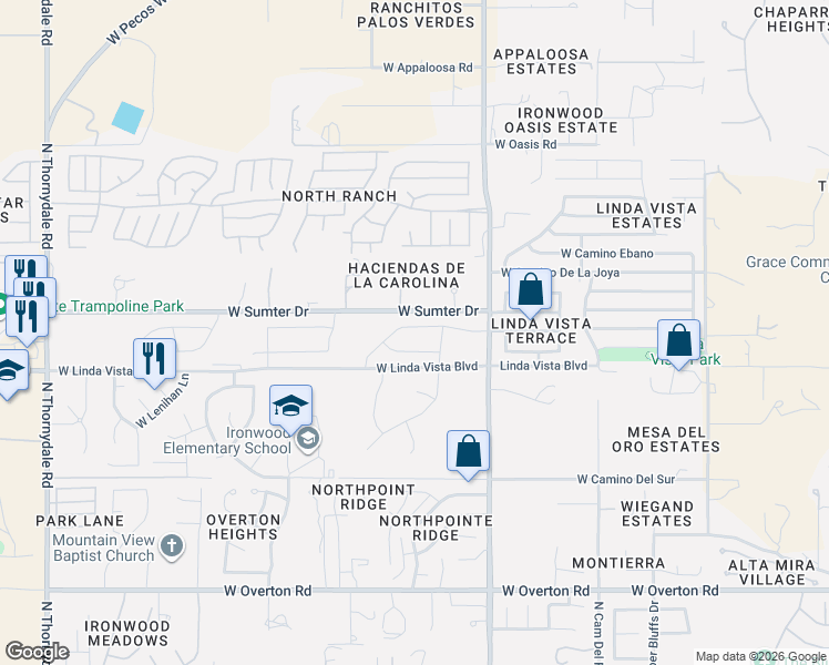 map of restaurants, bars, coffee shops, grocery stores, and more near 3045-3077 West Sumter Drive in Tucson
