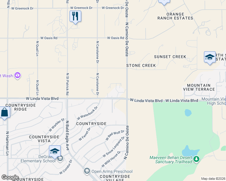 map of restaurants, bars, coffee shops, grocery stores, and more near 4720 West Linda Vista Boulevard in Tucson