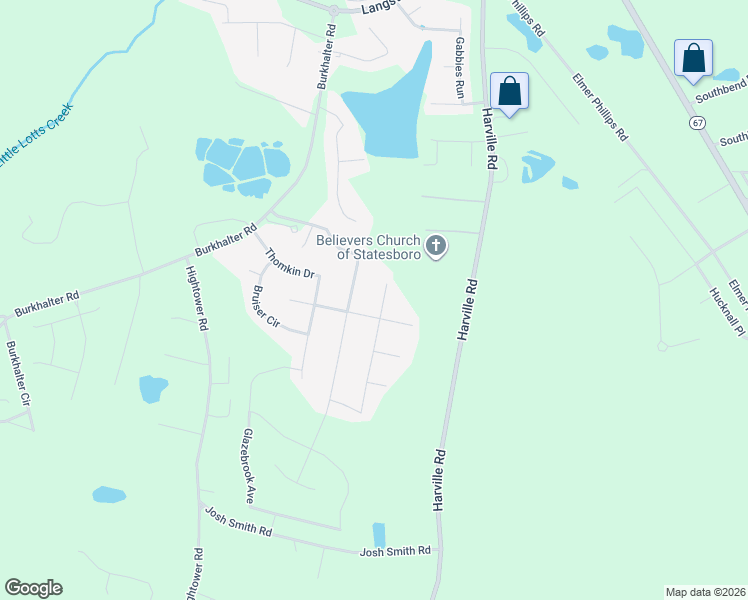 map of restaurants, bars, coffee shops, grocery stores, and more near Booster Blvd in Statesboro