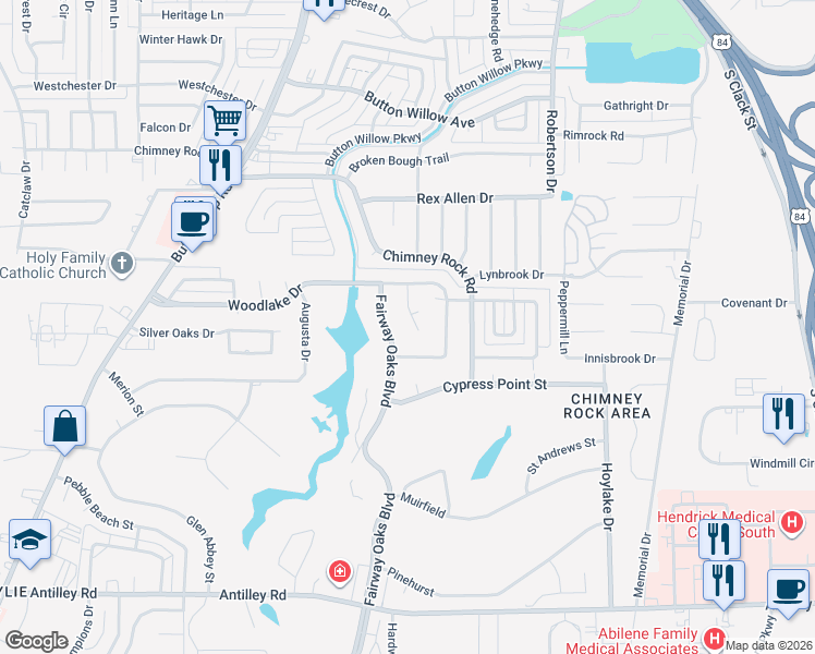 map of restaurants, bars, coffee shops, grocery stores, and more near 5402 Knollwood Dr in Abilene