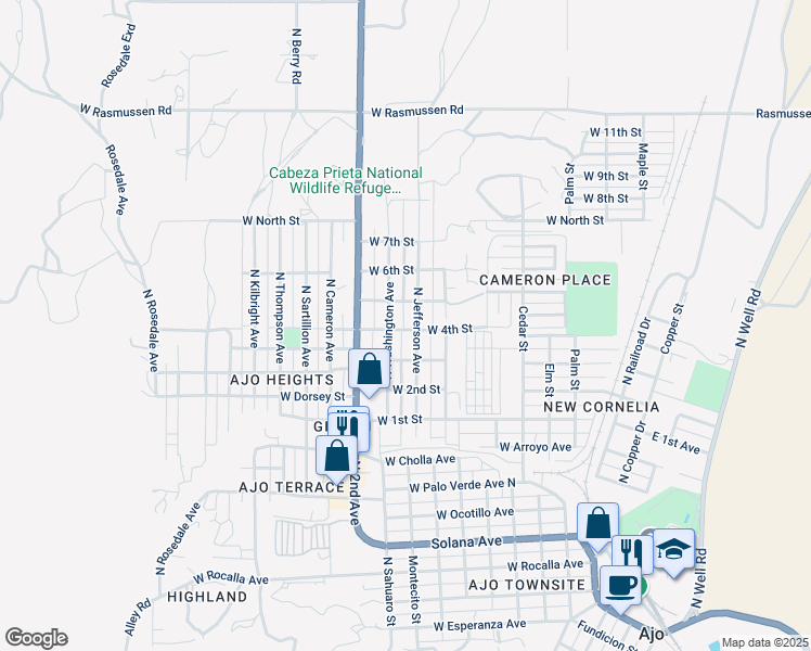 map of restaurants, bars, coffee shops, grocery stores, and more near 820 West 4th Street in Ajo