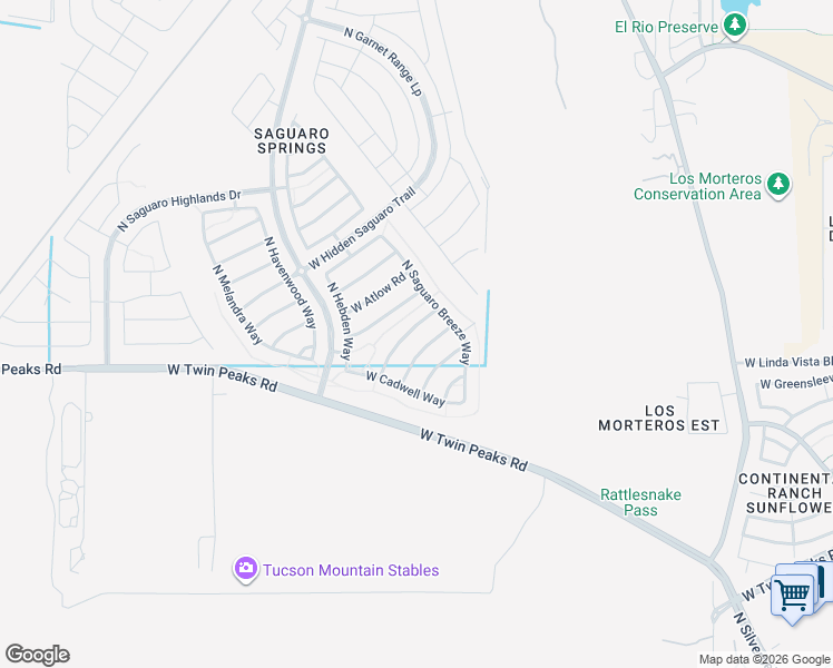 map of restaurants, bars, coffee shops, grocery stores, and more near 8727 West Denstone Road in Tucson