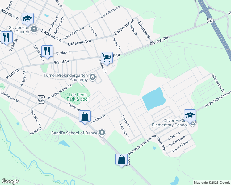 map of restaurants, bars, coffee shops, grocery stores, and more near 400 Parks School House Road in Waxahachie
