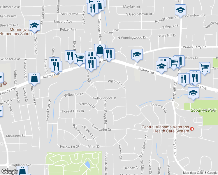 map of restaurants, bars, coffee shops, grocery stores, and more near 244 Easthaven Rd in Montgomery