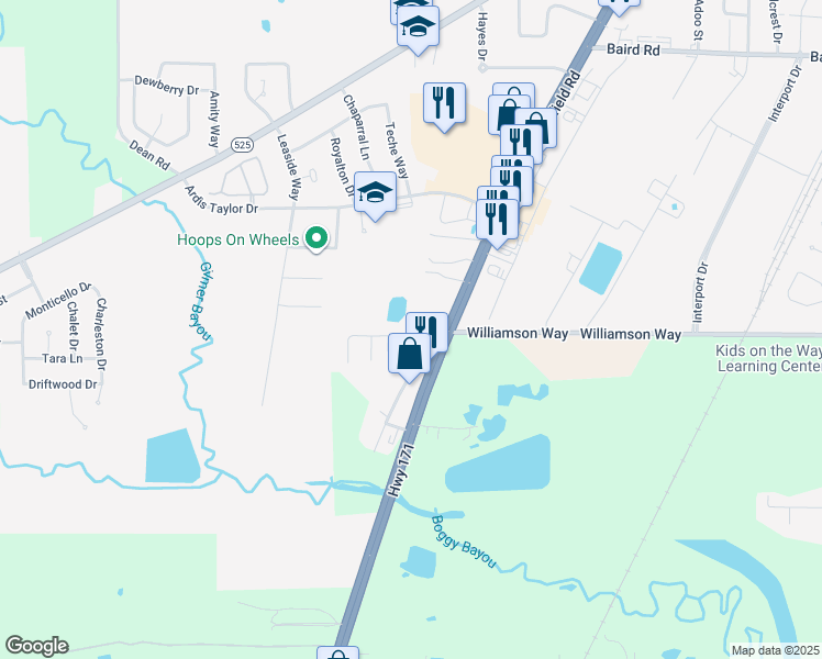 map of restaurants, bars, coffee shops, grocery stores, and more near 3112 New Moon Dr in Shreveport
