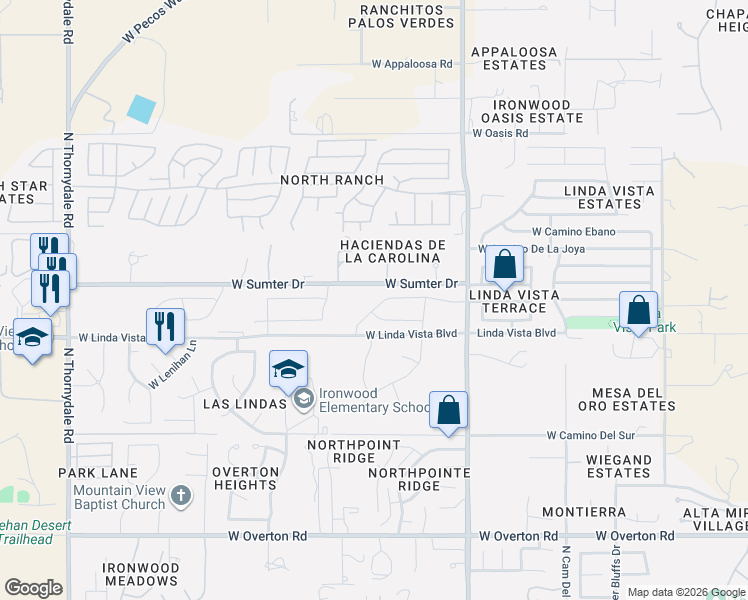 map of restaurants, bars, coffee shops, grocery stores, and more near 3100 West Sumter Drive in Tucson