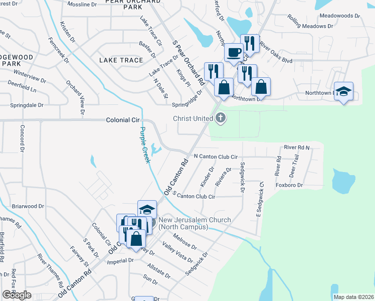 map of restaurants, bars, coffee shops, grocery stores, and more near 576 North Canton Club Circle in Jackson