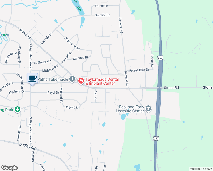 map of restaurants, bars, coffee shops, grocery stores, and more near 3501 Stone Road in Kilgore