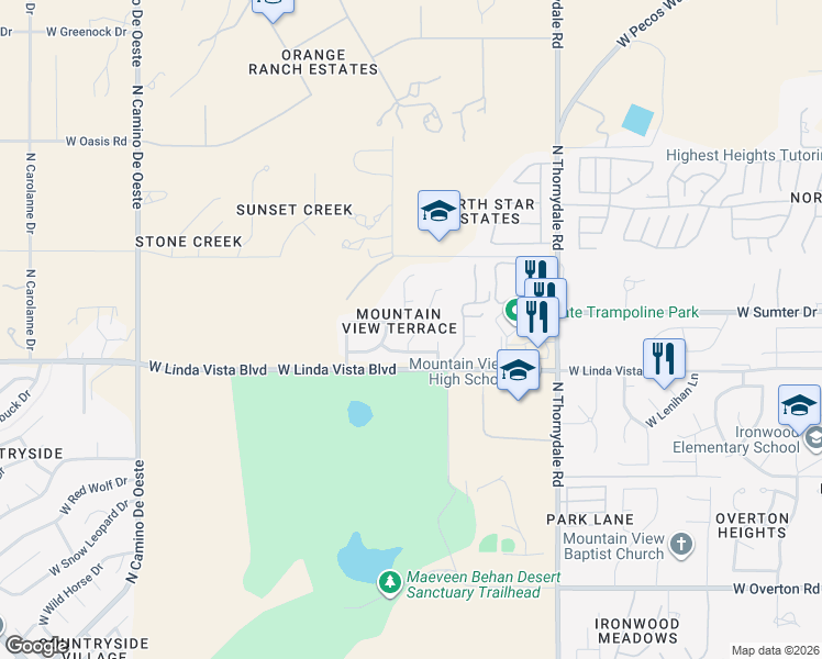 map of restaurants, bars, coffee shops, grocery stores, and more near 9669 North Sherbrooke Street in Tucson