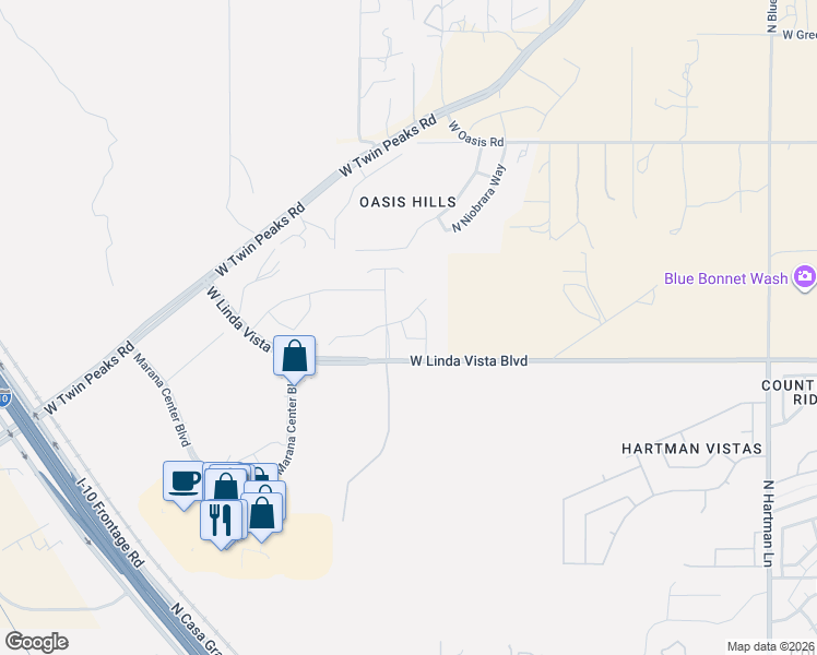 map of restaurants, bars, coffee shops, grocery stores, and more near 5790-6190 West Linda Vista Boulevard in Tucson