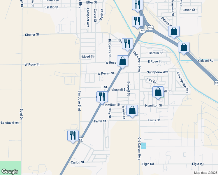 map of restaurants, bars, coffee shops, grocery stores, and more near 3324 National Parks Highway in Carlsbad