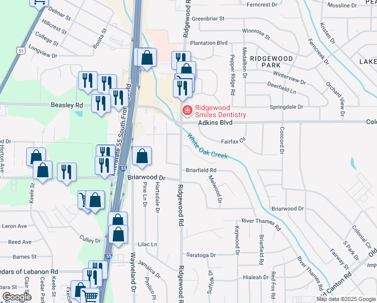map of restaurants, bars, coffee shops, grocery stores, and more near 829 Timberlain Drive in Jackson