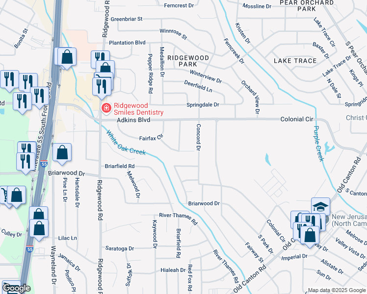 map of restaurants, bars, coffee shops, grocery stores, and more near 1105 Auburn Drive in Jackson
