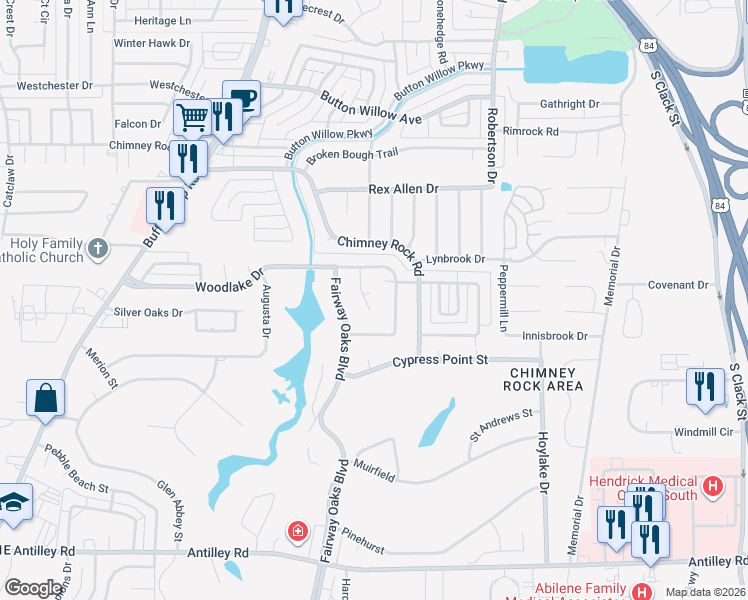 map of restaurants, bars, coffee shops, grocery stores, and more near 5402 Knollwood Drive in Abilene