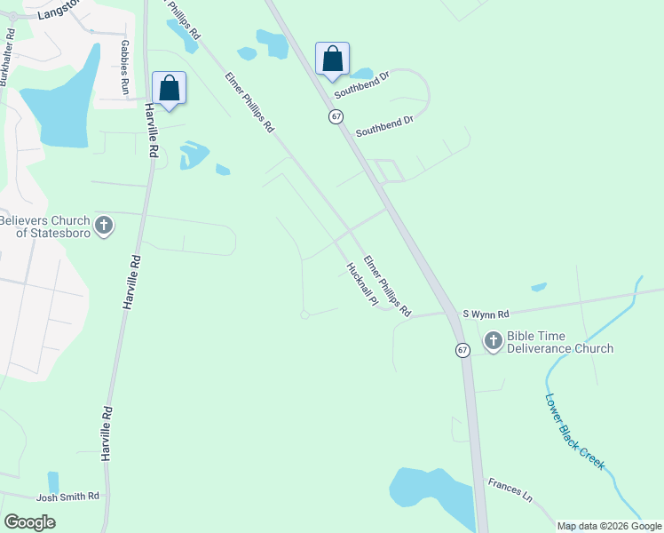 map of restaurants, bars, coffee shops, grocery stores, and more near 1702 Ashby Lane in Statesboro