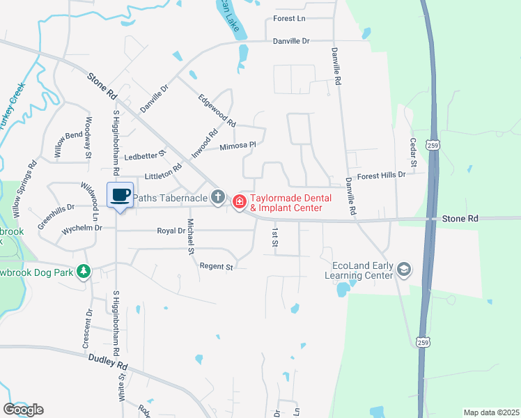 map of restaurants, bars, coffee shops, grocery stores, and more near 3212 Stone Road in Kilgore