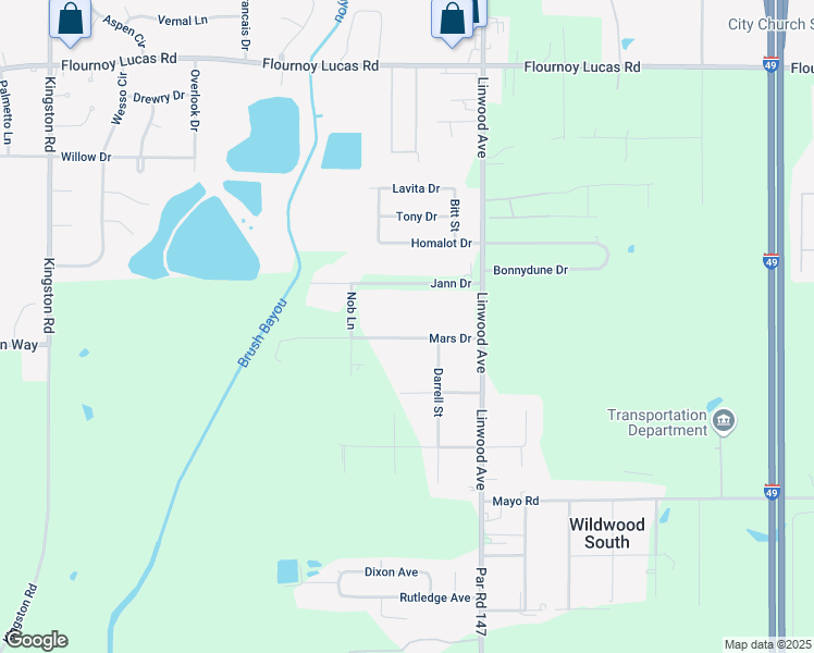 map of restaurants, bars, coffee shops, grocery stores, and more near 436 Mars Drive in Shreveport