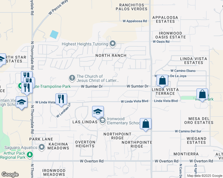 map of restaurants, bars, coffee shops, grocery stores, and more near 3265 West Shadow Park Way in Casas Adobes